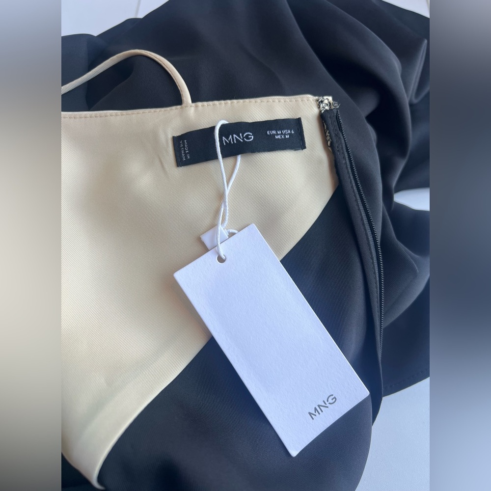 Mango Two-Tone Lingerie Maxi Dress Black Cream Colorblock NWT Size‎ M - Picture 13 of 13